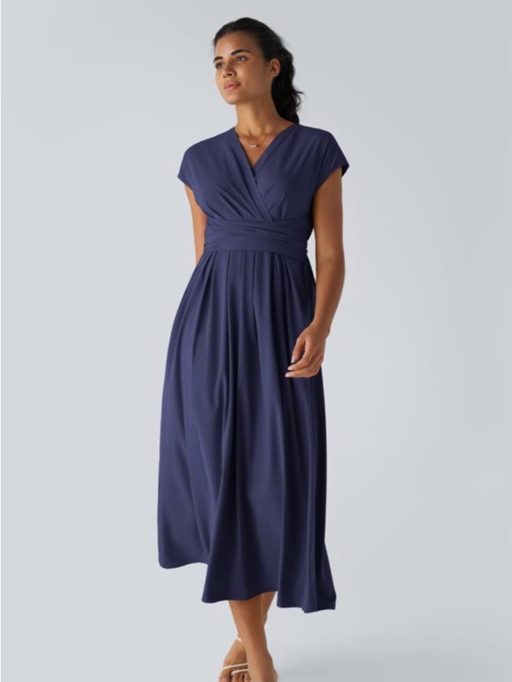 Halara Breezeful V-neck Short Sleeve Pocket Tie Back Quick Dry Midi Casual Dress